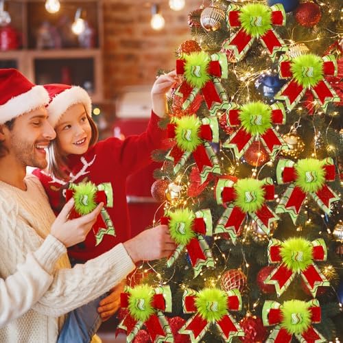 Knitgrip 24 Pcs Christmas Bows Lime Green Red Dots Fluffy Topper,Fresh - Image 2