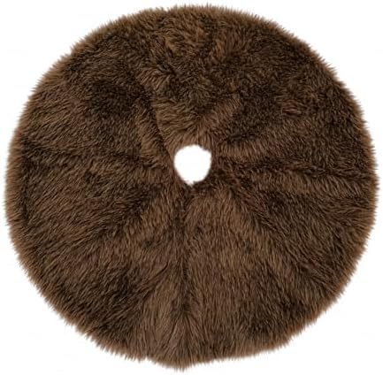 Faux Fur Christmas Tree Skirts, 36 inches Plush Long Haired Wool Fur Xmas Tree Base Cover Mat for New Year Home Party Decorations (90CM, Darkbrown) - Image 2