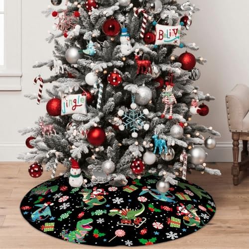 Christmas Dinosaur Tree Skirt 36in, Black Dinosaur Christmas Tree Ornament Decor for Funny Santa Claus Black Dinosaurs Christmas Tree Mat, Dino Xmas Decorations for Home New Year Holiday Party - Image 5
