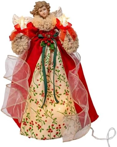 Kurt Adler 14" UL 10 Lights Red & Green Angel Treetop by KurtSAdler