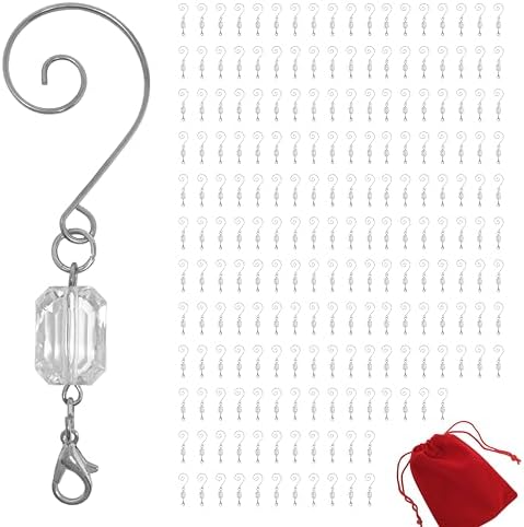 Clear Acrylic Silver Ornament Hooks for Christmas Tree Decorations, 200 Pack, 3 Inch Wire Christmas Ornament Hangers, Durable Decorative Hooks for Glass Ball Ornaments, Holiday Décor & DIY Crafts by BANBERRYDESIGNS