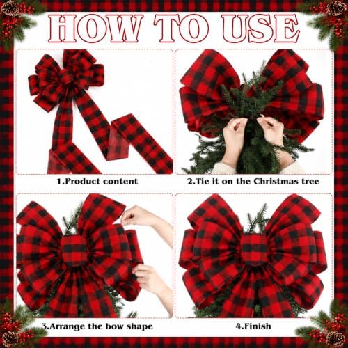 Norme 1 Pcs Black Red Extra Large Christmas Tree Topper Bow Decor - Image 5