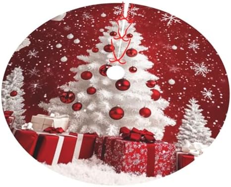 Christmas Tree Skirt Red Christmas Tree Ball Xmas Soft Polyester Holiday Tree Base Cover, Decorative Xmas Tree Mat 48 Inch for Home, School, Office - Image 7