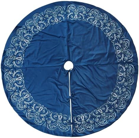 Bunny Chorus Christmas Tree Skirt, 72 inch Large Velvet Fur Plush Blue Tree Skirt, Xmas Tree Skirts with Silver Embroidered Wave Pattern for Merry Christmas Party Christmas Tree Decorations - Image 4