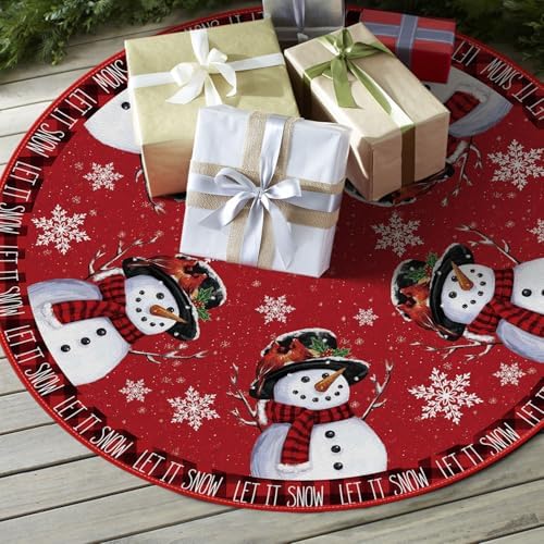 AVOIN colorlife Let It Snow Snowman Christmas Tree Skirt 48 Inch - Image 4