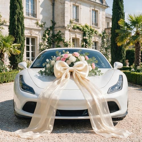 Big Satin Bow Coquette Room Decor, 16x79 Inch Large Christmas Bows for Birthday Decorations, Christmas Tree Topper, Girl Room Decor, Bachelorette, Wedding, Baby Shower, Front Door, Wreath (Beige) - Image 5