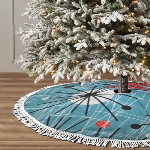 Christmas Tree Skirt 48" Inch Mid-Century Modern Partten Xmas Tree Skirt Mat with White Tassel for Party Holiday, Tree Skirt Christmas Decorations by GHYGTY