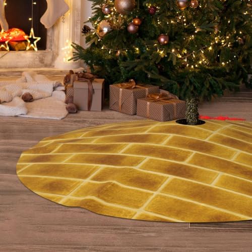 Yellow Brick Christmas Tree Skirt 36 Inch Mat Funny Party Holiday Festive Decor Supplies for Home Occasion Ornament Decorations - Image 5