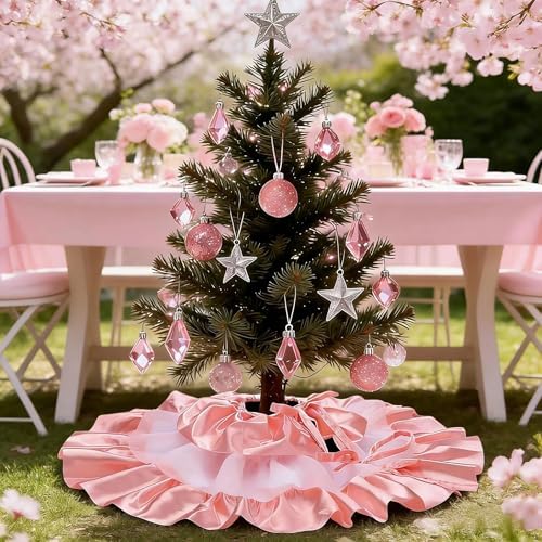 24 Inch Pink Pastel Tulle Tree Skirt, Small Ruffle Fall Tree Skirt for Tabletop Mini Trees, Cute Autumn Thanksgiving Party Decor, Pink Pumpkin Theme, Gift for Daughter, Granddaughter - Image 4