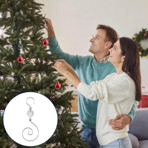 INCREWAY 60PCS Christmas Ornament Hooks, S-Shaped Metal Hooks, Decorative Hook with Crystal Beads for Hanging Ornaments, Decorations - Image 6