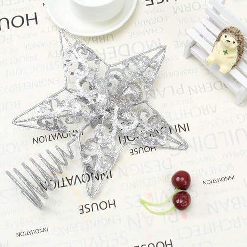 Aneco 10 Inches Christmas Treetop Star Metal Glittered Christmas Tree Topper Xmas Tree Decoration Topper for Christmas Holiday Home Office School Mall Decor, Silver - Image 5