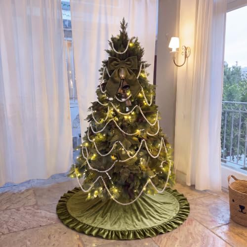 Velvet Christmas Tree Skirt, 36 Inches, Bow Style, Olive Green - Image 4