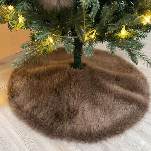 60 Inch Christmas Tree Skirt - Fluffy Faux Fur Dark Brown Tree Skirt, Toka Colored Plush Xmas Holiday Decor for Parties, Small Round Tree Skirt - Image 3