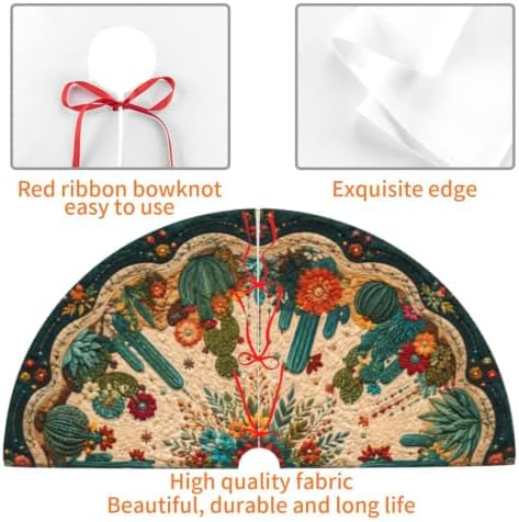 Bohemia Cactus Christmas Tree Skirt Tree Mat for Xmas Holiday Party Decorations Indoor Outdoor 36 Inch - Image 6