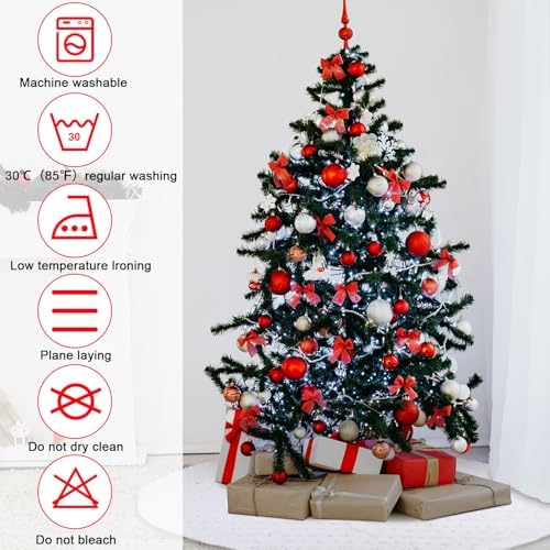 Libima 100 Inches Large Christmas Tree Skirt Faux Fur Xmas Tree Skirt White Plush Velvet with Silver Sequins Snowflakes for Xmas Decorations Merry Christmas Party Winter Home Holiday Ornaments - Image 3