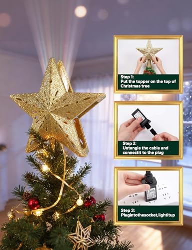 DG-Direct Lighted Christmas Tree Topper with 6 Projection Patterns, Gold - Image 4