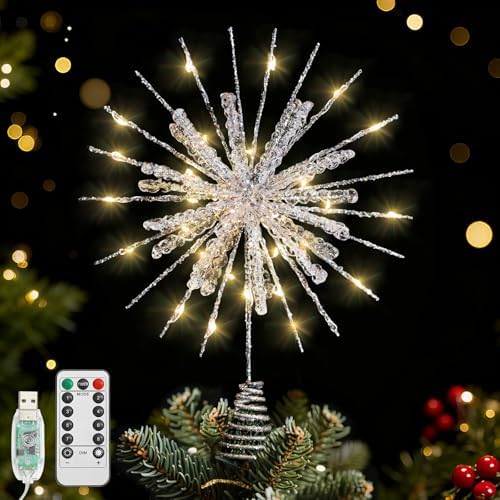 Lewondr 12" Crystal Lighted Christmas Snowflake Tree Topper, Silver by Lewondr