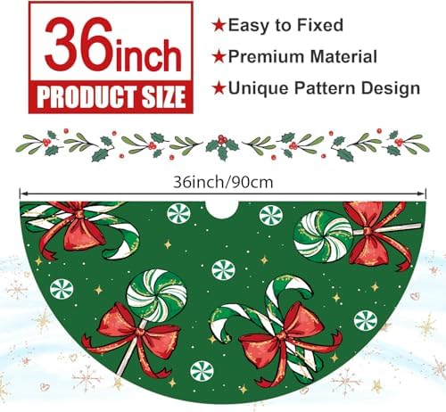 Christmas Tree Skirt Green Tree Skirts Candy Cane Decorations Xmas Tree Skirt Tree Mat 36 Inch Winter Christmas Decor for Home - Image 3