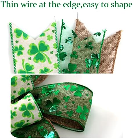 St Patricks Day Bow for Wreath Decorations,St Patricks Day Tree Topper Bows,Large Burlap White Green Glitter Shamrock Bowknot Irish Holiday Crafts Bows for Front Door Outdoor Outside - Image 3