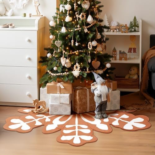 48 Inch Gingerbread Snowflake Christmas Tree Skirt Farmhouse Christmas Tree mat for Xmas Gingerbread Decorations Holiday Party Ornaments - Image 6