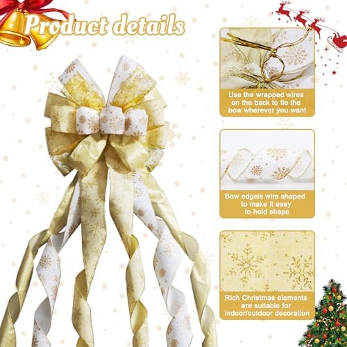 Large Christmas Tree Topper Bow 52x13 Inch, Pre-Tied Wired Wreath Ribbon - Image 2