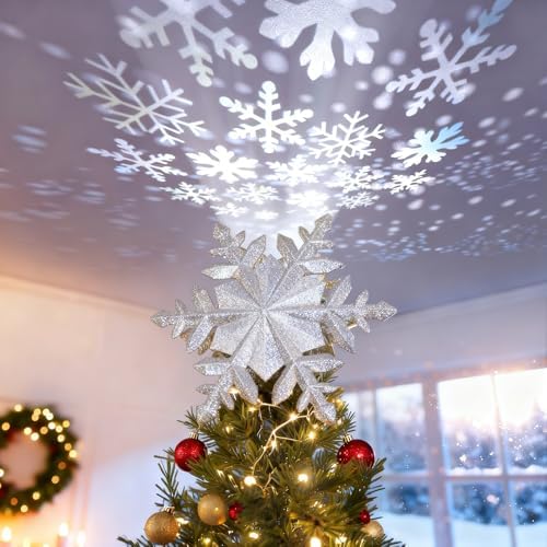 DG-Direct Christmas Tree Topper with Rotating Snowflake Projector, Silver by DG-Direct