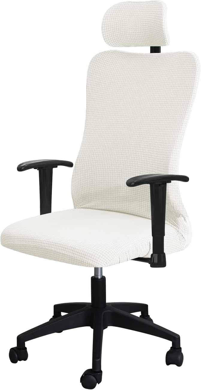 FORCHEER Ergonomic Office Chair Covers Set with Headrest Cover Water Repellent Managerial Chair Cover for Office Executive Chair，Ivory/Cream