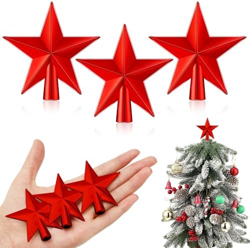 Hanaive 3 Pcs Mini Christmas Tree Topper Small Star Christmas Treetop Ornaments for Mini Tree Holiday Decorative Star for Xmas Home Decor(Red,2.36 Inch) by Hanaive
