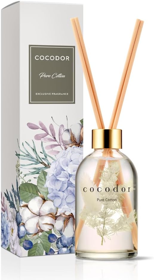 COCODOR Herbarium Reed Diffuser/Pure Cotton/6.7oz(200ml)/ Fragrance Scent Essential Oil Stick Diffuser Set for Bedroom Bathroom Home D??cor
