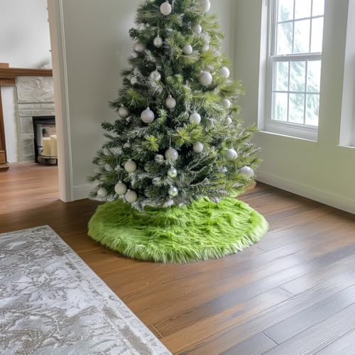 30 Inch Green Christmas Tree Skirt Plush Decoration for Merry Christmas Party - Faux Fur Christmas Tree Skirt Decorations - Image 5