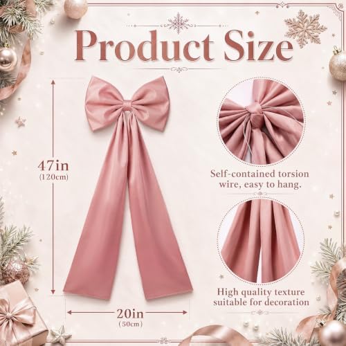 Daifunli 20 x 47 in Giant Satin Bow Christmas Tree Topper,Dusty Pink - Image 2