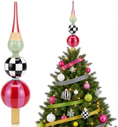 Roowest 13 Inch Candy Whimsical Glass Christmas Tree Topper, 3-Tier Finial by Roowest