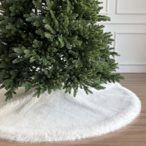 Huntsman High-Pile Faux Fur Christmas Tree Skirt with Hidden Slide Clasp Closure and Durable Microfiber Backing (Ivory, 72-Inch) by StarryDynamo