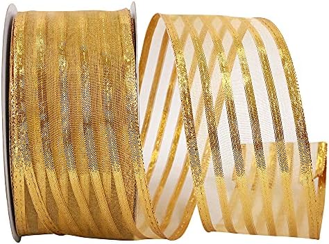 Metallic Gold Striped Wedding Ribbon - 2 1/2" x 10 Yards, Fall by GiftWrapEtc