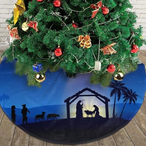 Holy Blue Star Christmas Nativity Scene Christmas Tree Skirt 36" for Xmas Halloween New Year Holiday Party Home Tree Mat Decor Ornaments Decoration - Image 4