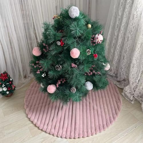 Christmas Tree Skirt Pink Plush 48 inch Faux Fur Xmas Tree Skirt Soft Plush Stripe Textured Pattern for Holiday Party Christmas Tree Decorations - Image 5