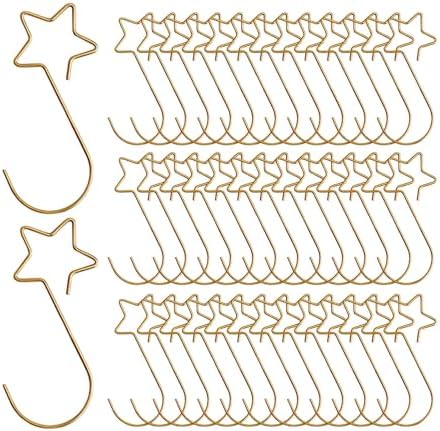 100 Pieces Star Shaped Christmas Ornament Hooks Christmas Tree Hangers Bauble Hooks Hanging Fasteners Made of Metal for Secure Hanging Suitable for Ho, Gold by Unknown