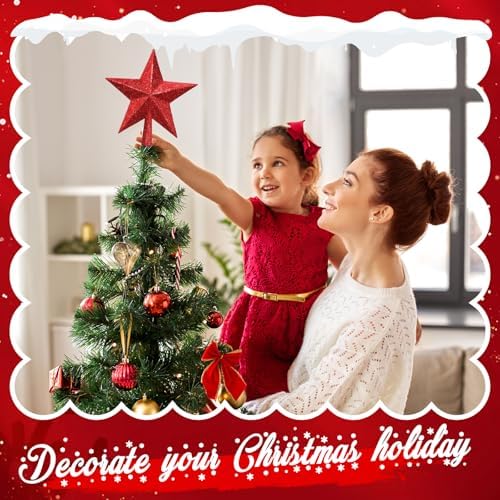Hanaive Christmas Tree Topper Star Decoration,Red,9.84 Inch,Glitter - Image 3