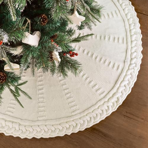 36 Inch Christmas Tree Skirt: Pencil Tree Skirt for 6FT Tree, Braided Cable Knit Cream White Small Tree Skirt, Vintage Tree Skirts, Rustic Farmhouse Christmas Decorations - Image 4