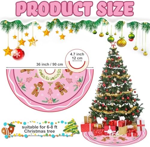 Blosssound Christmas Tree Skirt,36 Inch,Gingerbread,Pink - Image 2