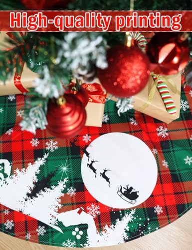 Multiwins Christmas Tree Skirt, 48 Inch Red and Green Buffalo Plaid Tree Skirt with Snowflake and Reindeer Design, Large Xmas Tree Skirt for Holiday Party Christmas Tree Decorations - Image 5