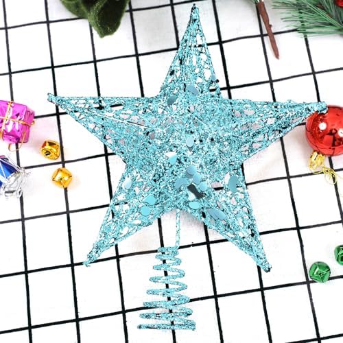 URATOT Glittered Christmas Tree Topper Metal Christmas Treetop Hallow Wire Star Topper for Christmas Home Decoration (8 inches, Blue) - Image 3
