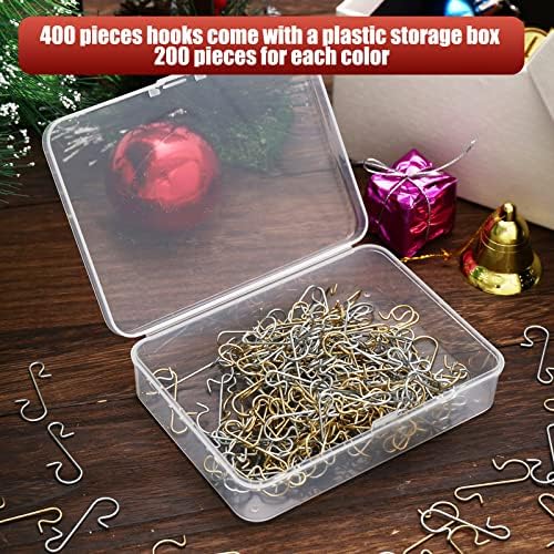 Tatuo 400 Pieces Christmas Ornament Hooks Ornament Hangers Xmas Metal Wire Hooks with Storage Box for Christmas Tree Decoration (Gold,Silver) - Image 3
