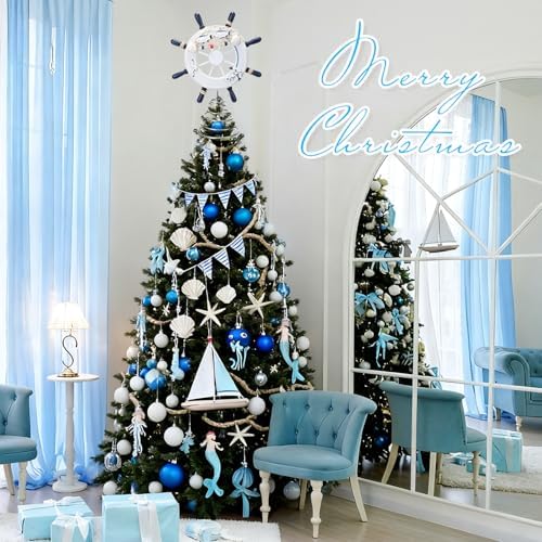 Natural Coastal Tree Topper Decoration, 12 Inch Beach Nautical Ship Wheel Christmas Tree Topper Ornaments for Summer Sea Beach Themed Party Decor Home Office - Image 4