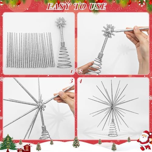 13.7 Inch Silver Christmas Tree Topper - 3D Burst Silver Tree Topper, Exploding Star Christmas Tree Decorations - Image 4