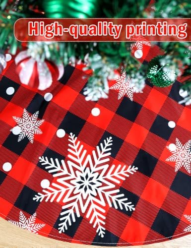 Multiwins Christmas Tree Skirt Red and Black Buffalo Plaid Tree Skirt Snowflake Design, 48 inches Thick Layer Farmhouse Rustic Xmas Tree Skirts for Christmas Decorations and New Year Holiday Party - Image 5
