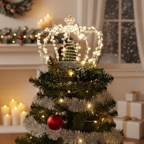PEIDUO Christmas Crown Tree Topper, Light up Tree Topper Lighted Toppers - Image 3