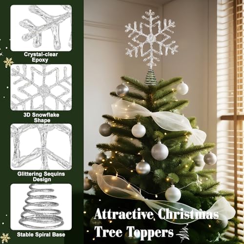 Lewondr 12" Lighted Crystal Christmas Snowflake Tree Topper, Clear - Image 4
