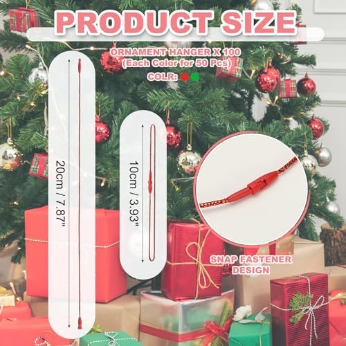 PATIKIL Christmas Ornament Hooks, 100 Pcs LED String Light Hanging Cable Holiday Decor Gift Tag Hanger with Snap Lock for Valentine's Halloween, Red, Green - Image 2