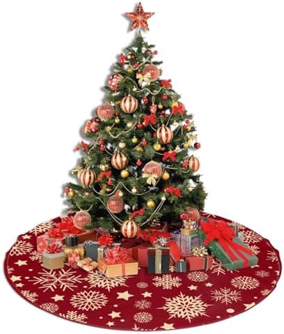 Red and Gold Christmas Tree Skirt 36" for Xmas Halloween New Year Holiday Party Home Tree Mat Decor Ornaments Decoration - Image 5